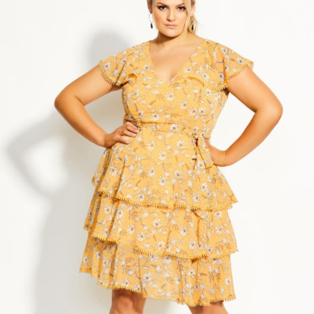 NWT City Chic Amber Floral Dress Yellow Size 16